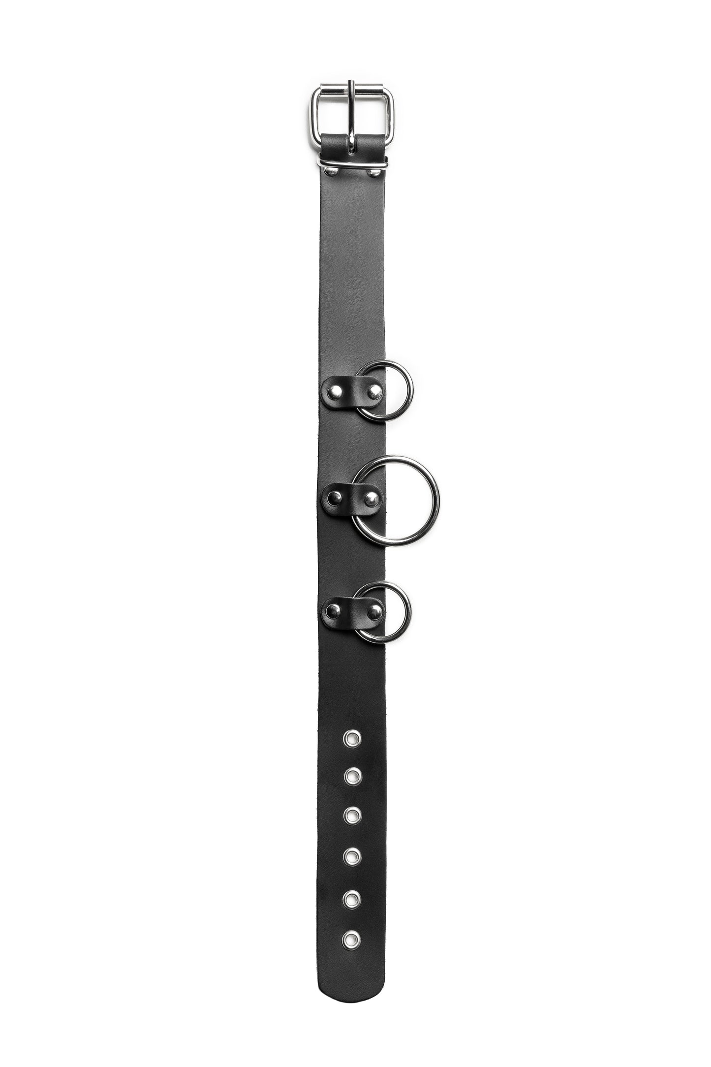 Leather collar with three rings