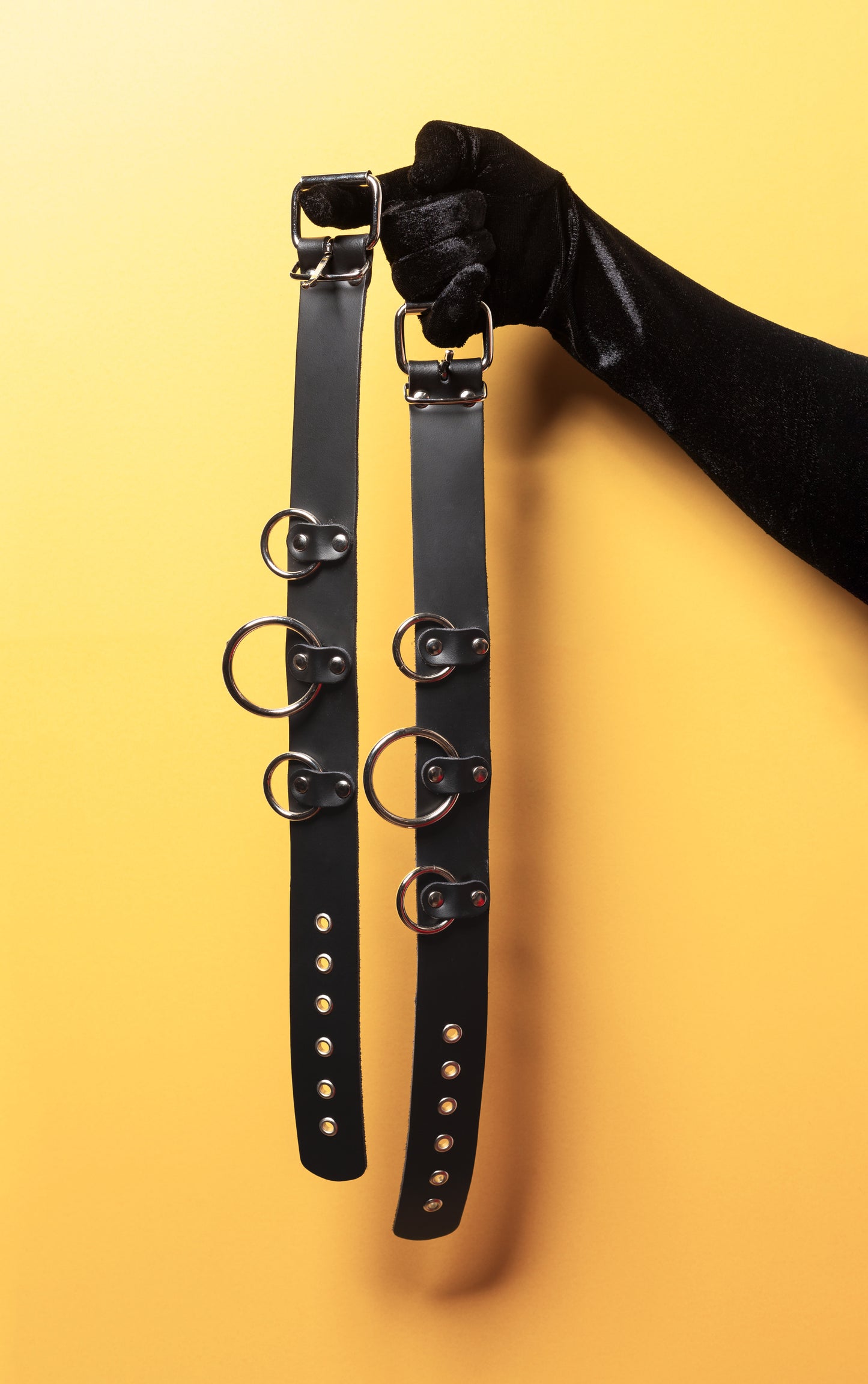 Leather collar with three rings